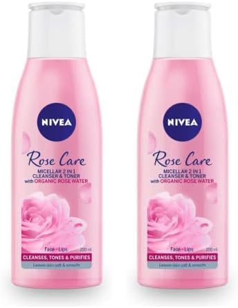 MicellAIR 2 in 1 Rose Water Cleanser & Toner, Waterproof Makeup Remover for Thorough Cleansing (200ml) - Pack of 2