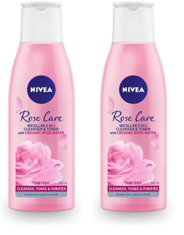 NIVEA MicellAIR 2 in 1 Rose Water Cleanser & Toner, Waterproof Makeup Remover for Thorough Cleansing (200ml) - Pack of 2