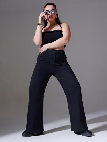 Image of Miss Chase A+ Women's Wide Leg High Rise Regular Length Stretchable Denim Jeans
