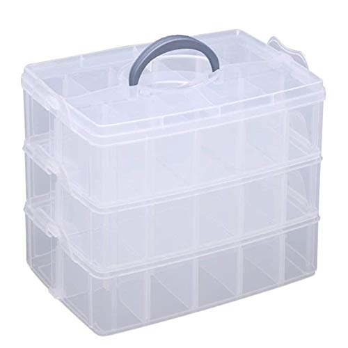 LZYMSZ 3-Tier Transparent Adjustable Stackable Compartment Slot Plastic Storage Box, Snap-Lock Clear Container Box for Storing Toy Jewelry Accessory 11.6Ã—6.1Ã—8.4in ( L)