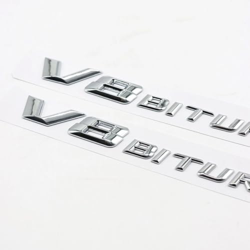 Image of 2PCS 2017+ V8 Biturbo Left & Right Side Decal Badge Sticker Emblem (Silver)