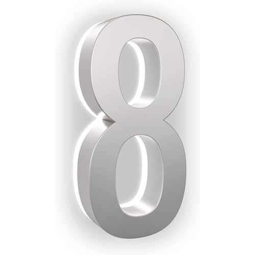 Numéros de maison éclairés argent 17,8 cm au design flottant épuré et durable en polymère