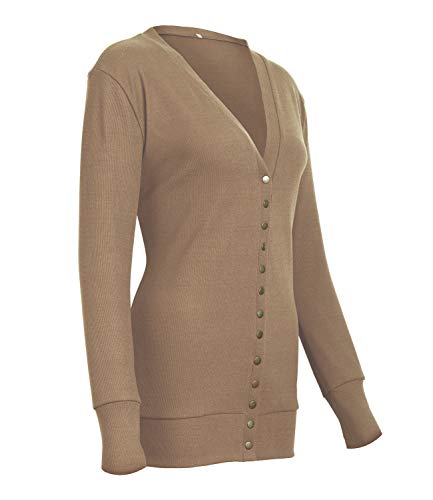 Women's V-Neck Solid Button Down Knitwear Soft Basic Long Sleeve Knit Snap Cardigan Sweater Brown M