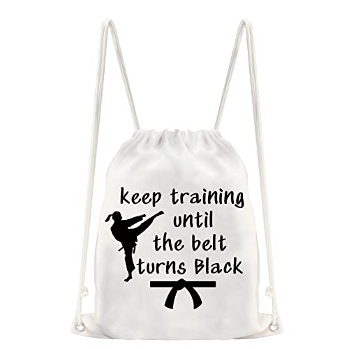 MBMSO Karate Drawstring Backpack Keep Training Until the Belt Turns Black Taekwondo String Bag Martial Arts Lovers Gym Sack Bag (Keep Training Backpack)2