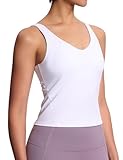 THE GYM PEOPLE Sport BH Damen Longline Crop Tank Top Mit Integriertem BH Yoga Oberteil Fitness Workout Pilates Sports Bra,White,M