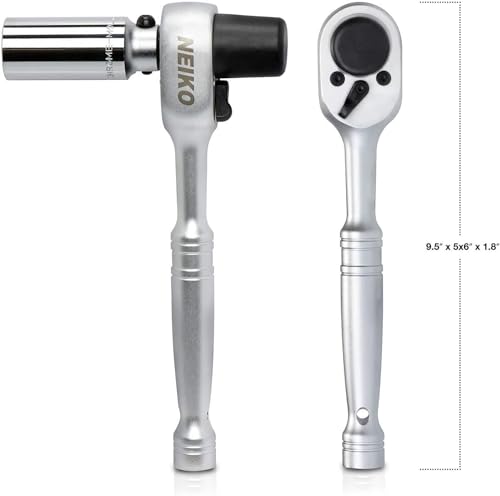 Image of Neiko 03029A 1 /2 inch Scaffold Ratchet Wrench | 9.5 inch Length | 36 Tooth Hammer Tip Head | Includes 7 /8 inch 6 Point Deep Socket | Cr-V Steel 