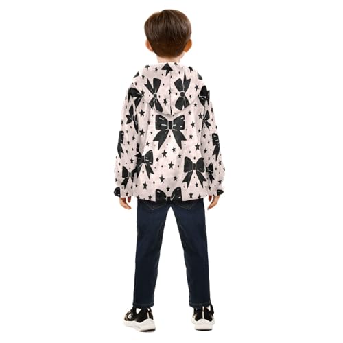 Black Bows on Pink Background Toddler Fleece Jacket Girl Boys Hooded Fleece Jacket Coat Warm Outwear Zip-up 3-10T4