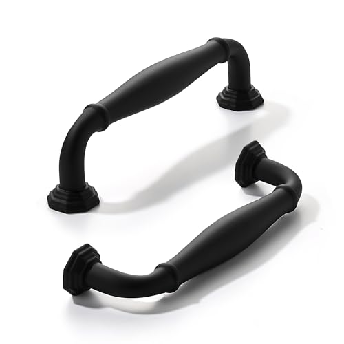 khtumeware 2 Pack 3-3/4 inch(96mm) Matte Black Cabinet Pulls Vintage Cabinet Handles Heavy Duty Solid Cabinet Hardware for Cupboard Drawer Pulls Dresser Handle