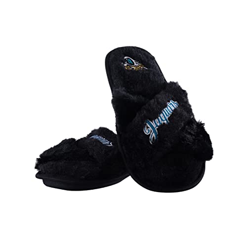 Image of FOCO Womens NFL Team Script Wordmark Fuzzy Cross Slide Slippers
