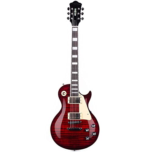 Les Paul - Kit de guitarra eléctrica de 101.6 cm para principiantes, intermedios y profesionales, guitarra de cuerpo y mástil sólidos de caoba, pastillas Humbucker cromadas con bolsa (rojo)