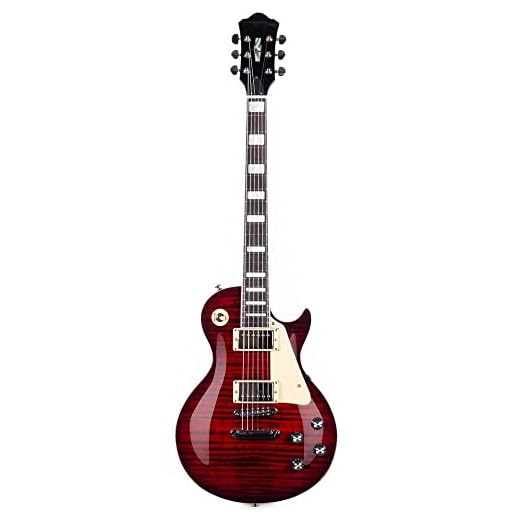 Les Paul - Kit de guitarra eléctrica de 101.6 cm para principiantes, intermedios y profesionales, guitarra de cuerpo y mástil sólidos de caoba, pastillas Humbucker cromadas con bolsa (rojo)