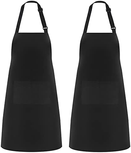 NLUS 2 Pack Kitchen Cooking Aprons, Adjustable Bib Soft Chef Apron with 2 Pockets for Men Women (Black,2)