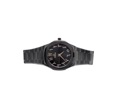 Fitron Black Men's Wrist Watch, Black Dial, with Arabic Numbers, Stainless Steel Bracelet