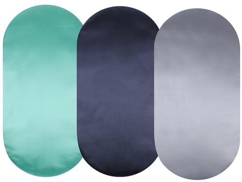 Image of Tontukatu Satin Bassinet Sheet 3 Pack Great for Baby Hair Soft Silk Feeling Snug Fitted Cradle Sheets, for Oval Rectangle Hourglass Bassinet Mattress, Unisex Boy Girl, Green/Navy/Grey