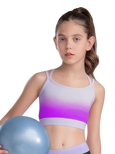 Kids Girls 3Pcs Gymnastics Outfit Set Short Sleeve T-shirt with Shorts and Crop Tank Top for Dance Purple 10 Years3