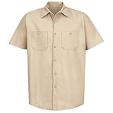 Red Kap Men's Standard Industrial Work Shirt, Regular Fit, Short Sleeve, Light Tan, Medium