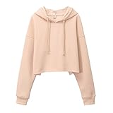Amazhiyu Women's Cropped Hoodie Long Sleeves Fleece Crop Tops with Hooded (Apricot, XX-Large)