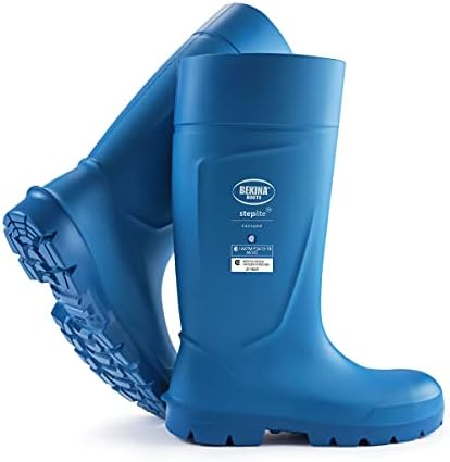 Bekina Steplite EasyGrip S4 Safety Toe Wellington Boots for Men and Women - Lightweight Waterproof SRC Certified Non Slip Steel Toe Boots for Men and Women, Blue - 7