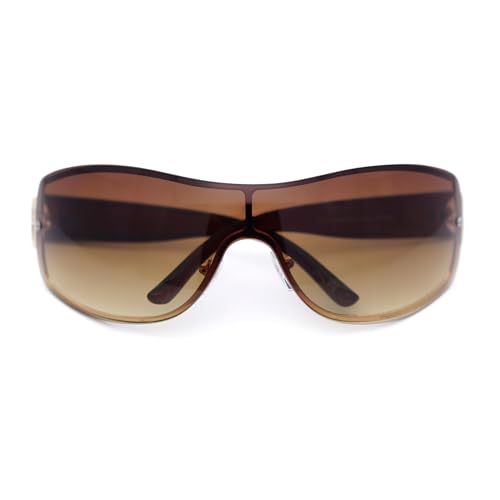 SA106 Womens Elegant Rimless Shield Wrap Luxury Designer Sunglasses Gold Brown Frame - Gradient Brown Lens