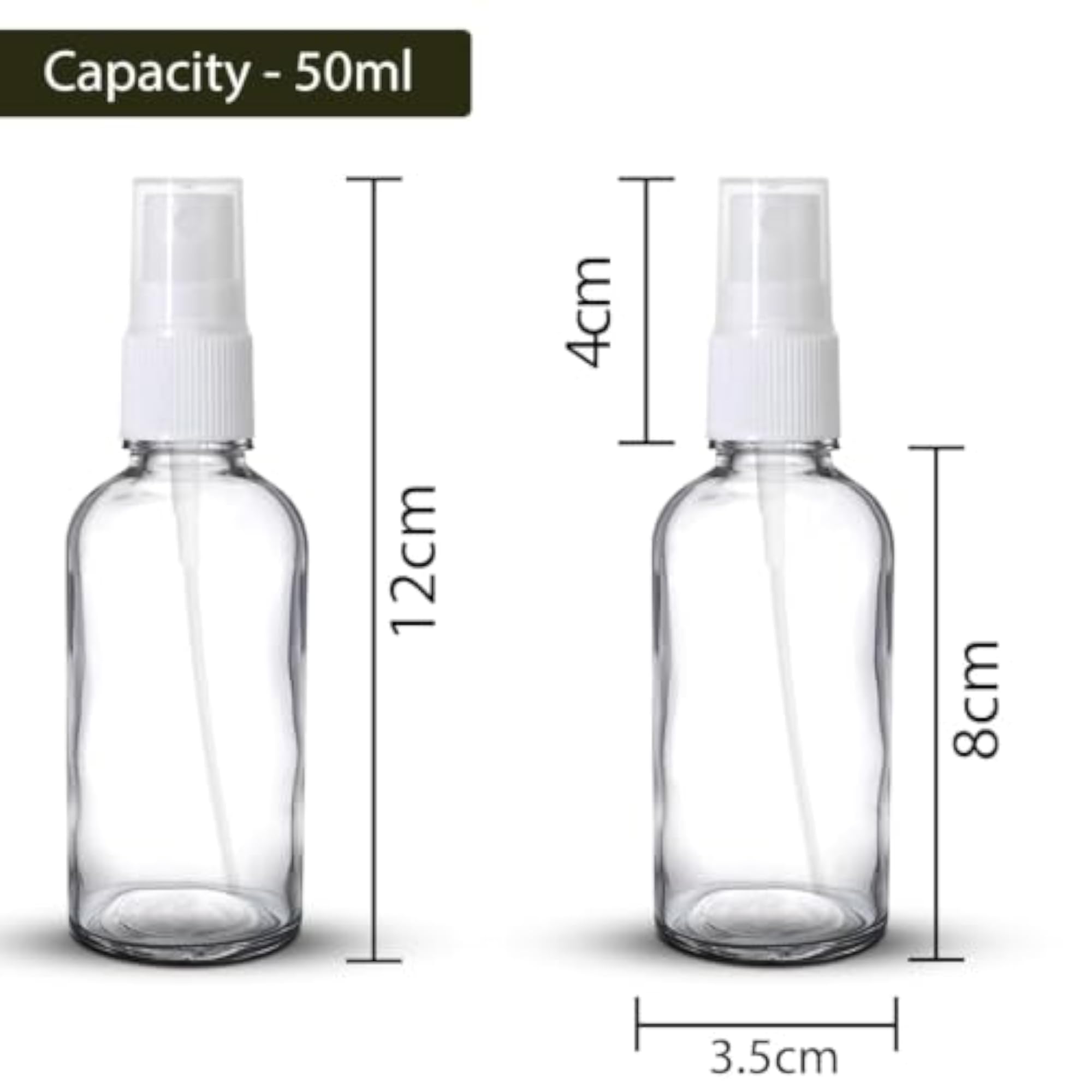 Clear Glass Spray Bottles 50ml with Fine Mist Pump, Pack of 24