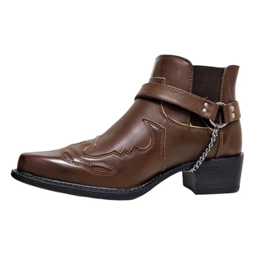 Agiyenna Bottines de Cowboy Occidentales pour Hommes Bottes de Moto Imprimées de Couleur Unie Bottes D'équitation D'hiver avec Boucle à Talon Bloc Bottes Décontractées à Enfile Bottes de Travail