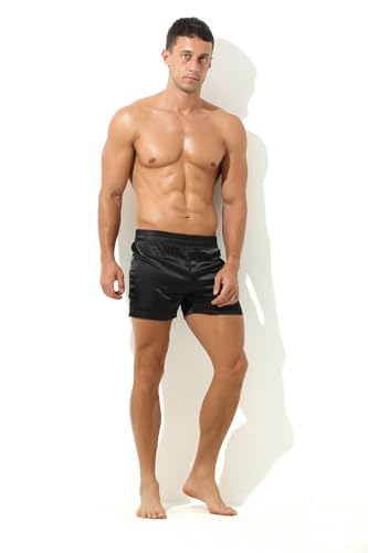 Mens Casual Boxer Sleep Shorts Mid Waist Side Split Boxer Briefs Satin Pajamas Shorts2