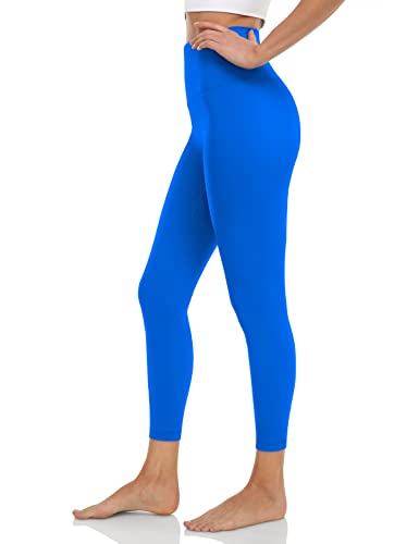 HeyNuts Pure&Plain 7/8 High Waisted Leggings for Women, Athletic Compression Tummy Control Workout Yoga Pants 25'' Poolside Blue XS(0/2)
