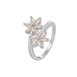Anillo Moissanite Vintage, anillo de compromiso para mujer flor oro blanco 9 K/14 K/18 K con marquesa moissanita, 16, Oro blanco de 9 quilates, Moissanita