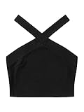 Floerns Women's Solid Criss Cross Sleeveless Rib Knit Halter Crop Tank Tops Black M