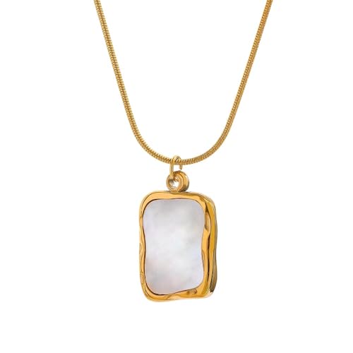 TUHYNTJTS Stainless Steel Shell Pendant Necklace Chain Irregular Square Fashion Women Waterproof Jewelry Collier Femme VHM4091