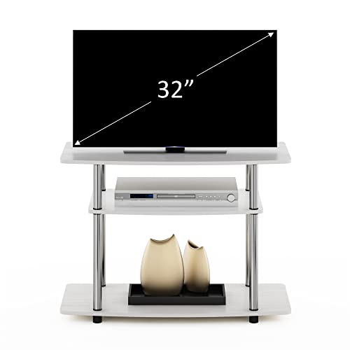 Image of Furinno Turn-N-Tube No Tools 3-Tier Entertainment Center TV Stand for TV up to 32 Inch with Stainless Steel Tubes, White Oak /Chrome