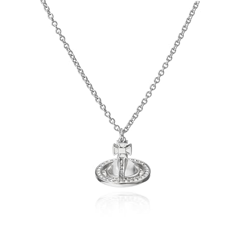 Psycheer Saturn Pendant Necklace for Women Glass Bead Silvery