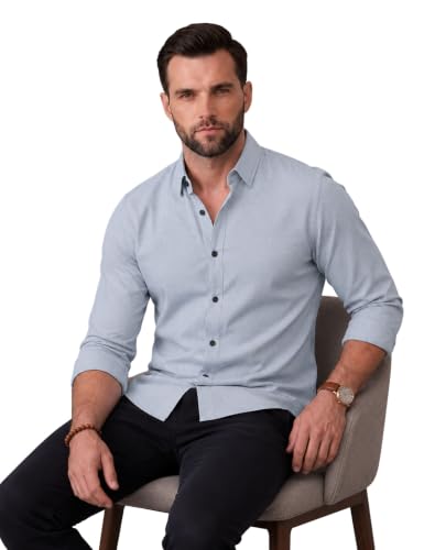 Image of NexaFlair Men's Regular Fit Solid Pattern Laffer Cotton Shirt with Long Sleeve Collared Neck Standard Length and Button Down Closure Type | Mens Casual Shirts | Man's Formal Shirts