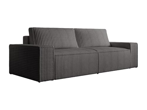 Vente-unique - Canapé 4 Places Convertible en Velours côtelé Grosses côtes Gris Anthracite Amelia