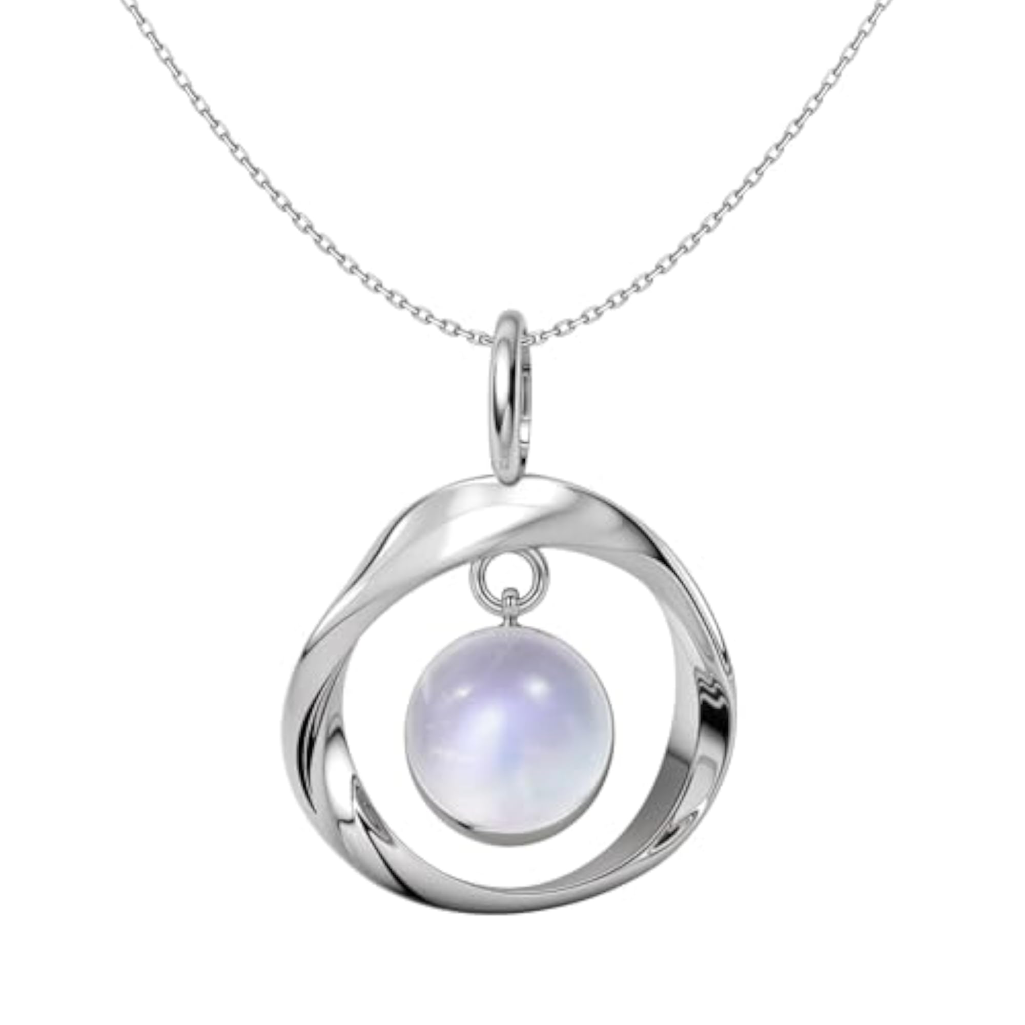 925 Silver Rainbow Moonstone Infinite Mobius Pendant Necklace