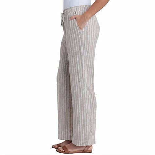 Briggs Women's Linen Blend Pant (Medium, Beige Stripe)2