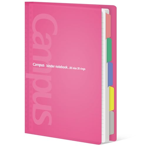 Image of KOKUYO 5 Subject Spiral Notebook, Campus B5 Refillable Journal with 5 Tab Dividers, 100 Sheets in 5mm Ruled Loose Leaf Paper, Light Pink, Japan Import (RU-P333NP & NO-836C)