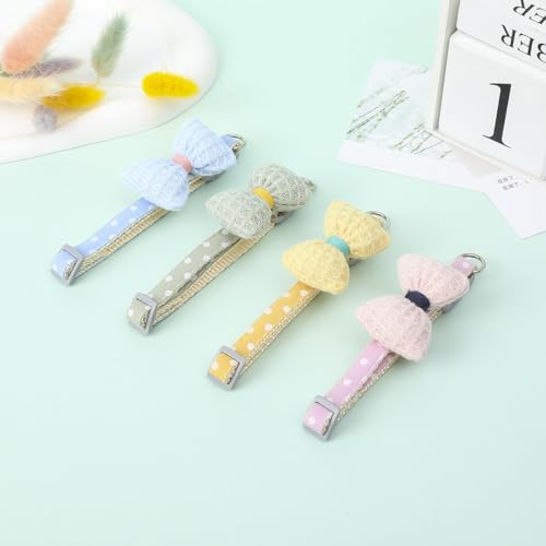 Image of YellowCult Fancy & Comfortable Pet Collars for Cats, Puppies, Small Dogs, Fat Rabbits with Adjustable Size,Bow, Bell & Buckle Safety Lock-[Knitted Bow] - [Baby Pink]