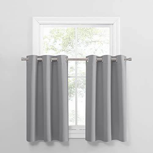 Image of PONY DANCE Short Blackout Curtains for Kitchen, Black Out Thermal Insulated Window Drapes Grommet Room Darkening Half Window Curtains for Studio Dorm Loft(2 Panels, W 34 x L 36 inches, Silver Grey)