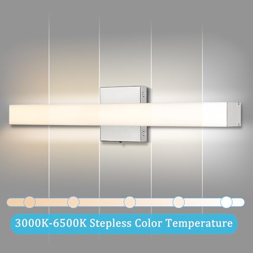 Image of Dimmable LED Bathroom Vanity Lights, Bathroom Light Fixtures Over Mirror 24 in Vanity Light Bar Modern LED Wall Sconces, 5CCT Selectable 24W Wall Lamp Sconce Brushed Nickel