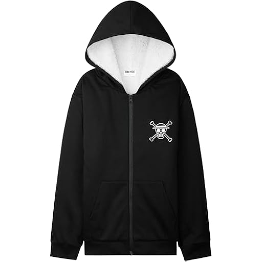 One Piece Sudadera Cremallera Niño y Chico con Bolsillos, Chaqueta Forro Sherpa con Capucha, 9-16 Años, Regalos de Anime (11-12 Años, Nero) | Ya disponible en tu tienda friki favorita! En mundofriki.es!