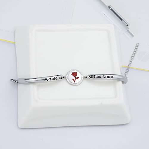 Nc A Tale As Old As Time Belle Rose Bangle Bracelet Beauty And The Beast Inspired Bangle Jewelry Rose Flower Floral Jewelry For Her (A Time B S) #TOP3