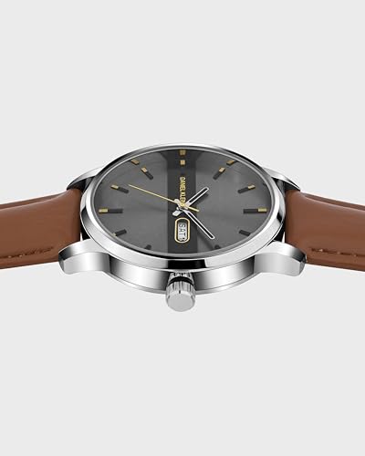 Image of Daniel Klein Tan Brown Leather Strap Day Dated Men's Analog Watch - Dk.1.14024-1