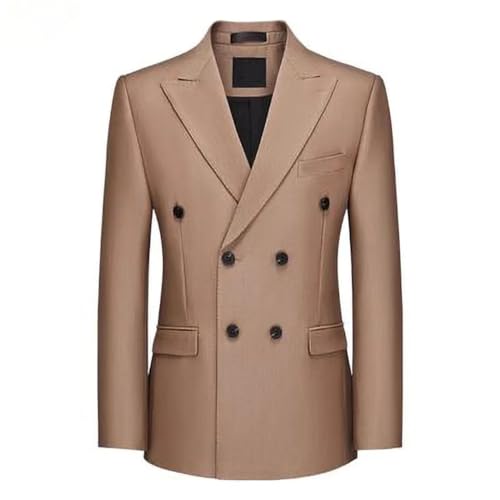 Men Beige Blazer Double Breasted Suit Jacket Casual Business Wedding Daily Wear Coat4
