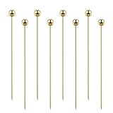 8PCS Cocktail Picks Stick, Stainless Steel Cocktail Martini Picks, Reusable Metal Cocktail Skewers Olives Appetizers Bloody Mary Brandied(Golden Ball)