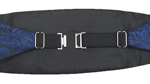 Biruil Men's Cummerbund Bow Tie Set Paisley Pretied Bowtie Hanky Pocket Square Set For Tuxedo Party Wedding (A Navy Blue) #TOP3