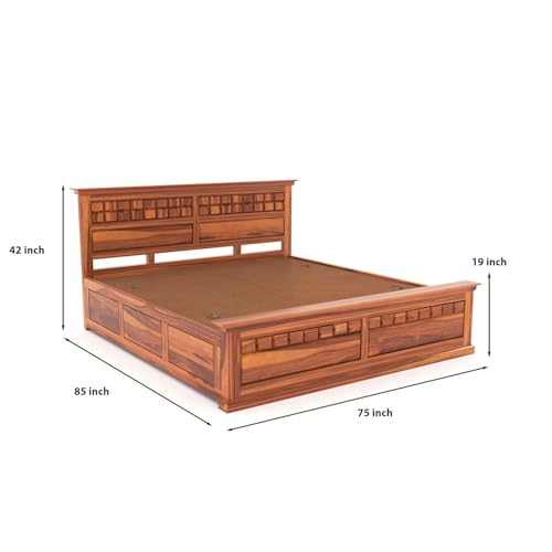 Image of Furniture Sheesham Wood King Size Double Bed with Storage Box for Living Room, Bed Room Solid Wood King Box Bed | Finish Color - Mahogany 3, DIY