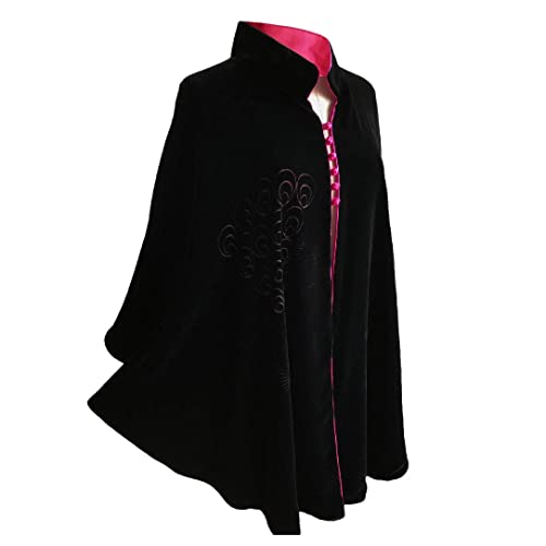Luxury Silk-Based Black Burn-out Velvet Cape with Pink Full Pure Silk Lining