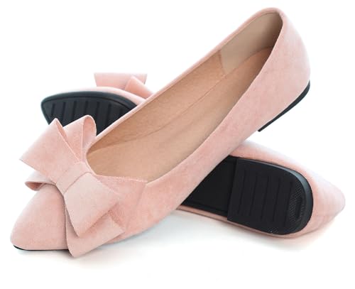Image of WENJIAZHIZHI Square Toe Bow Ballet Slip-On | Classic Suede Finish,Chic Bow Detail,Effortless Everyday Style,Wedding Party Office,Plus Size Available
