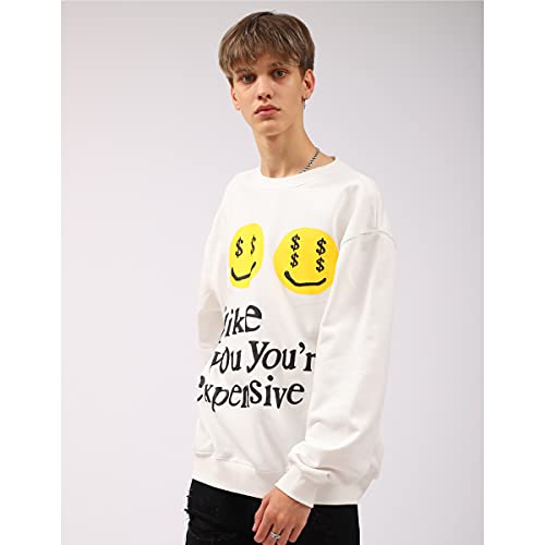 Arnodefrance i like you you're espensive Sweatshirt Hip Hop Letter Printing Crew Neck Hoodie For Men And Women White